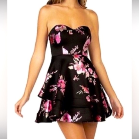 B Darlin Dresses & Skirts - Size 15/16 Black & Pink Floral Prom Homecoming Formal Party Cocktail Dress NWT